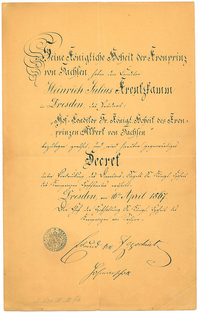 Altes Dokument des Betriebes Café Kreutzkamm